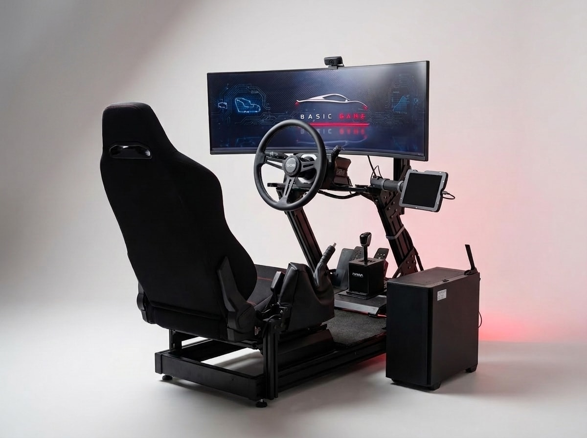 Řidičský trenažér AUTOM TR4 s volantem, pedály a zakřiveným monitorem
